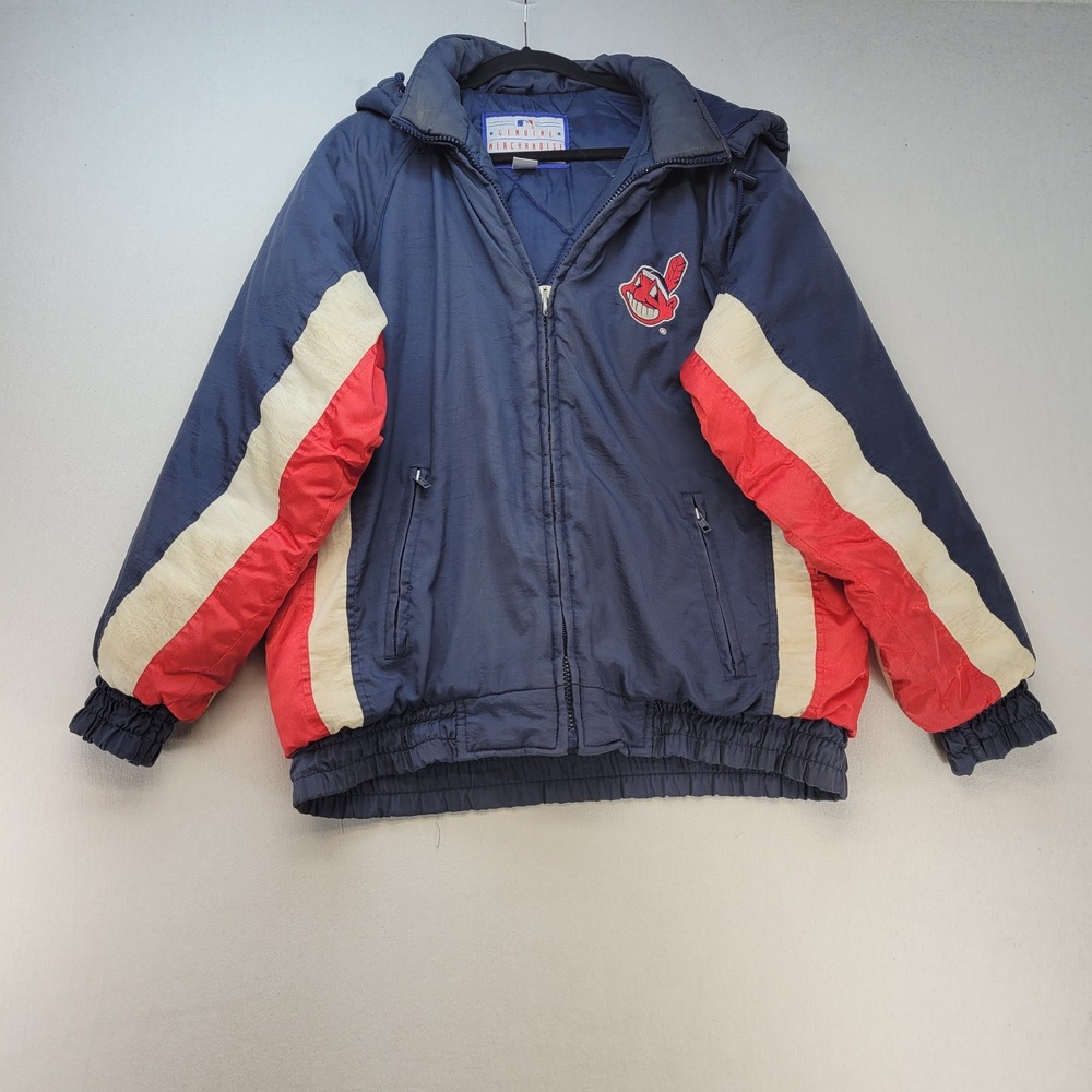 Genuine Merchandise MLB Jacket Mens M Vintage Cleveland Indians Puffer Hooded